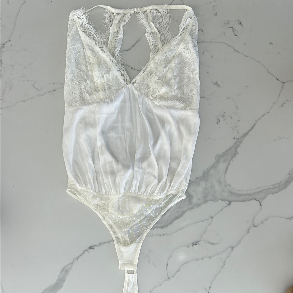 Free People NWT Elegant White Lace Thong Bodysuit